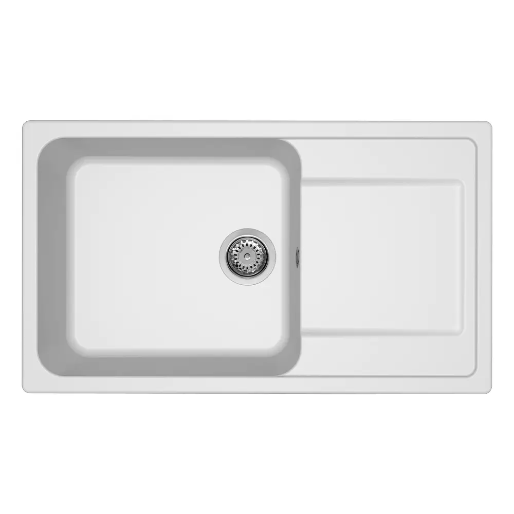 Elleci lavello da cucina 1 vasca con gocciolatoio 86x50cm in granitek bianco installazione sopratop | Life 410 Elleci lavello da cucina 1 vasca con gocciolatoio 86x50cm in granitek bianco installazione sopratop | Life 410
