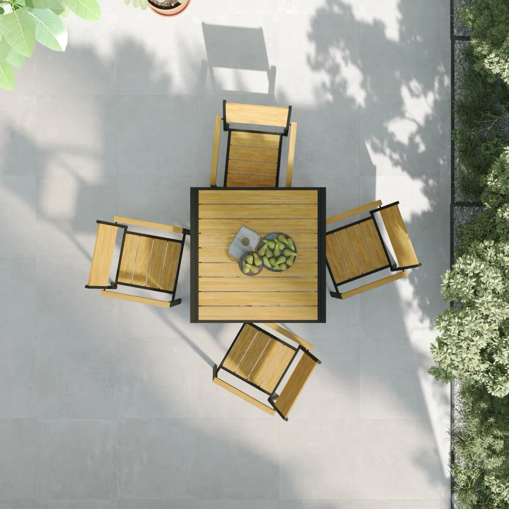 Set da esterno nero con tavolo allungabile 90/180x74cm e 4 sedie in alluminio e polywood| Camir Set da esterno nero con tavolo allungabile 90/180x74cm e 4 sedie in alluminio e polywood| Camir