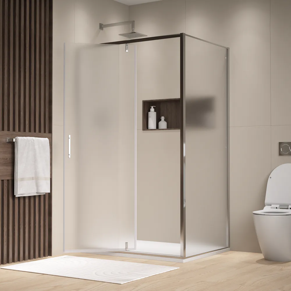 Box doccia cromato 140x80 cm con anta a battente con cerniere da 140cm e parete fissa da 80cm vetro 6mm opaco anticalcare h190 | Lerici Box doccia cromato 140x80 cm con anta a battente con cerniere da 140cm e parete fissa da 80cm vetro 6mm opaco anticalcare h190 | Lerici