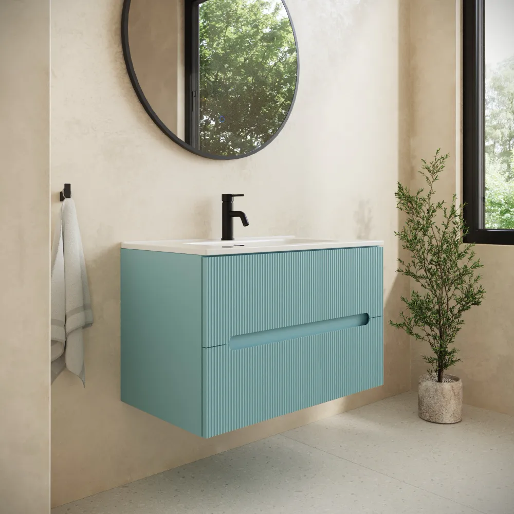 Mobile bagno sospeso 70cm due cassetti carta da zucchero cannettato con lavabo | Tigua Mobile bagno sospeso 70cm due cassetti carta da zucchero cannettato con lavabo | Tigua
