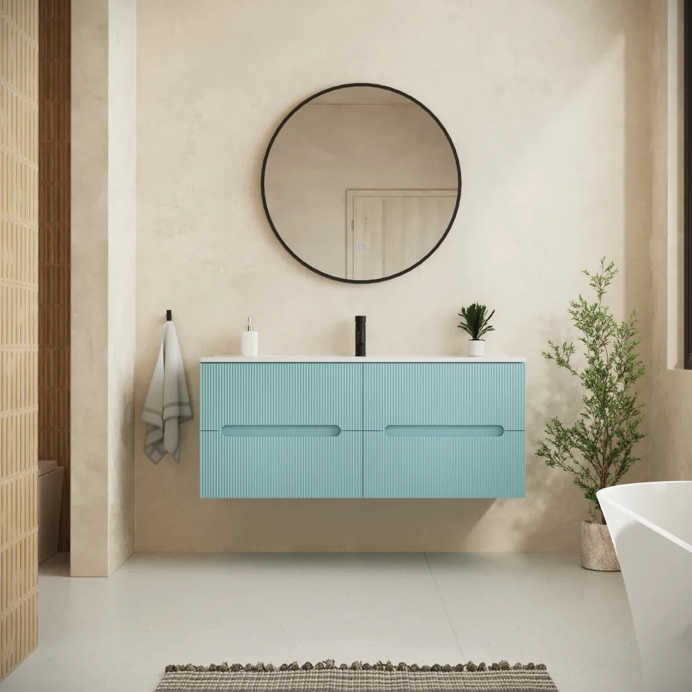 Mobile bagno sospeso 120cm quattro cassetti carta da zucchero cannettato con lavabo | Tigua Mobile bagno sospeso 120cm quattro cassetti carta da zucchero cannettato con lavabo | Tigua