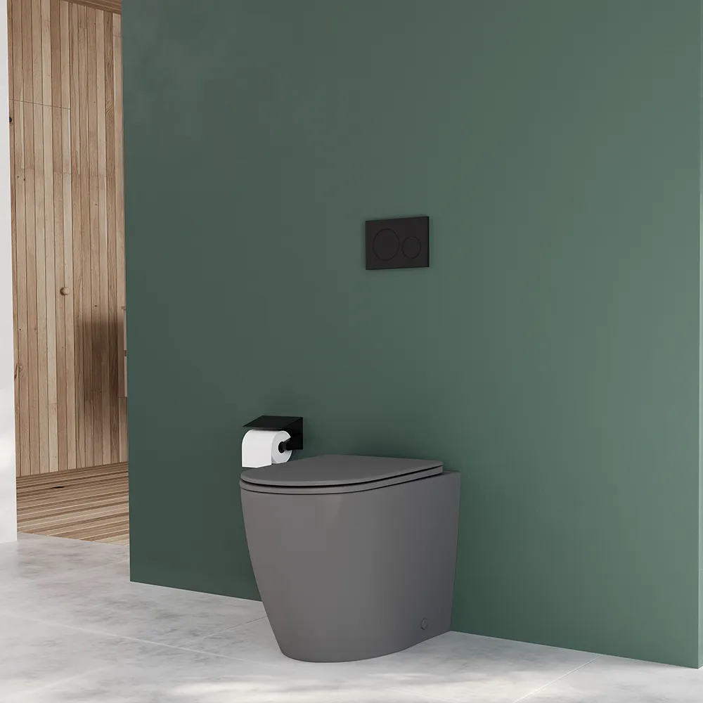 Vaso WC filomuro rimless in ceramica grigio opaco con sedile soft-close | Europa Small Vaso WC filomuro rimless in ceramica grigio opaco con sedile soft-close | Europa Small