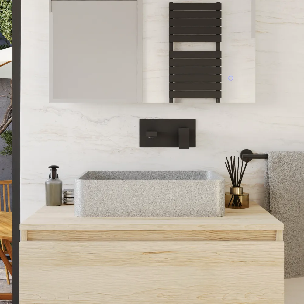 Lavabo da appoggio rettangolare in microcemento 50x32,5x12 cm beige | Lesina Lavabo da appoggio rettangolare in microcemento 50x32,5x12 cm beige | Lesina