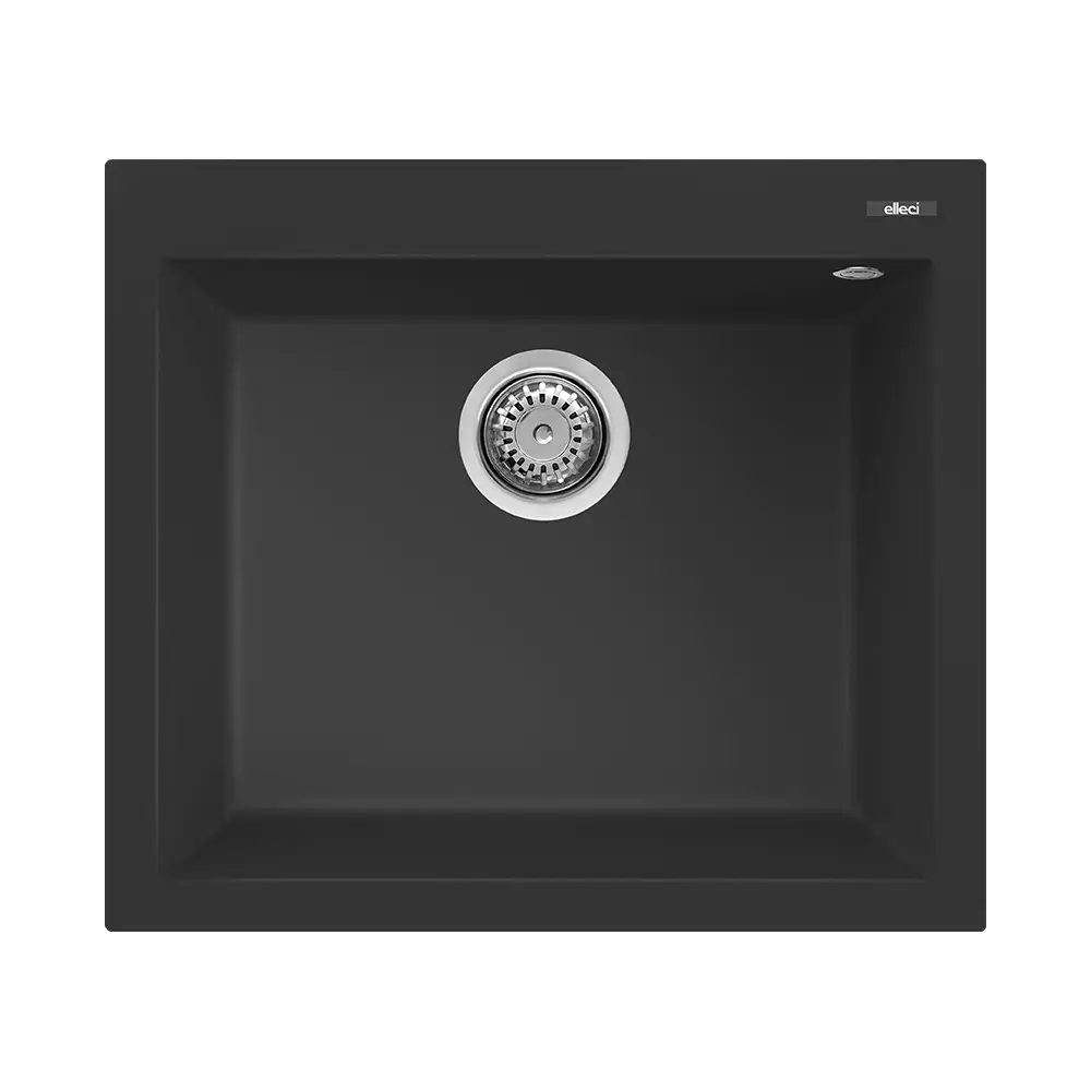 Elleci lavello da cucina 1 vasca 57x50cm in granitek nero installazione sopratop | Quadra 105