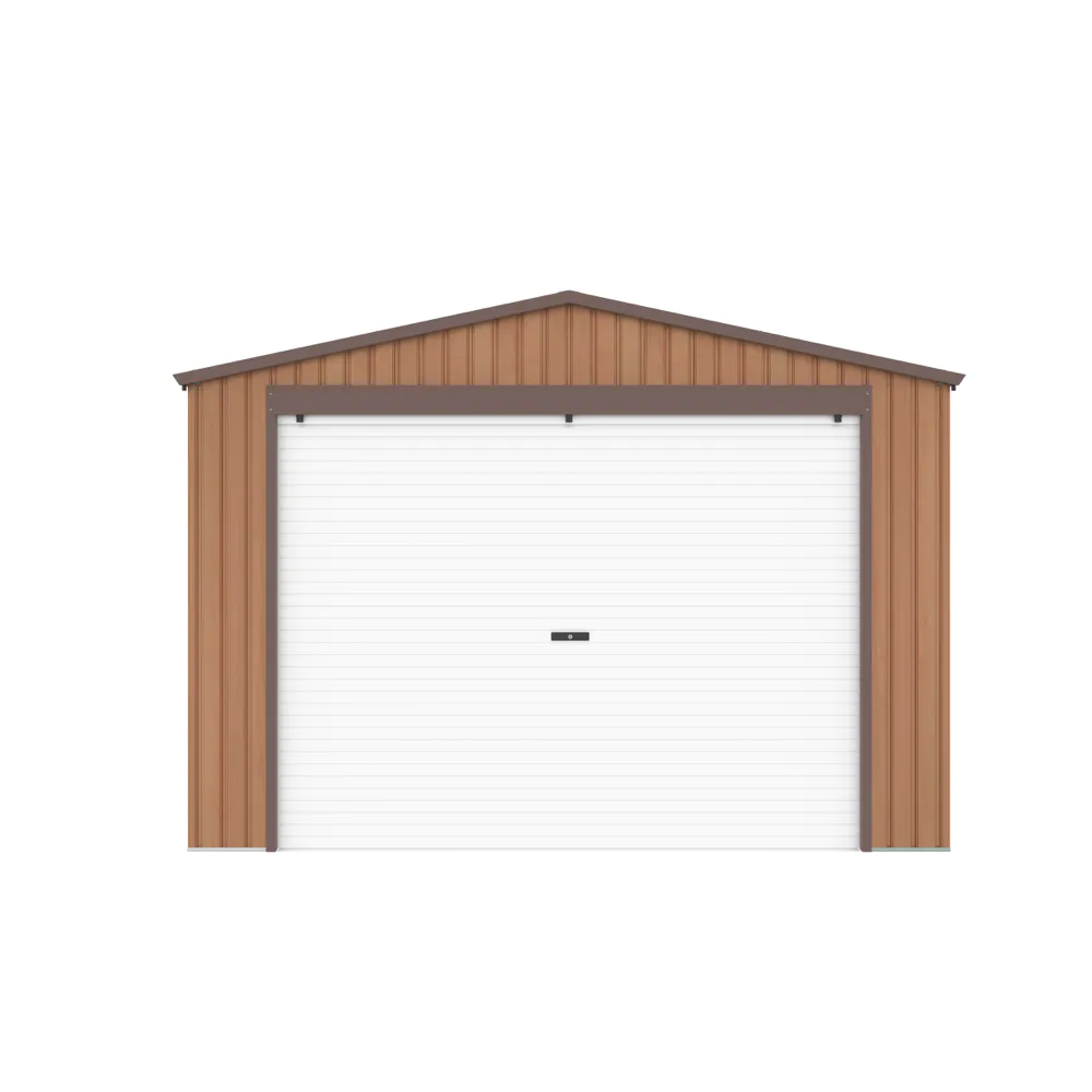 Garage per auto con saracinesca in accaio zincato 338x576xh243 cm effetto legno rovere - 19,5mq