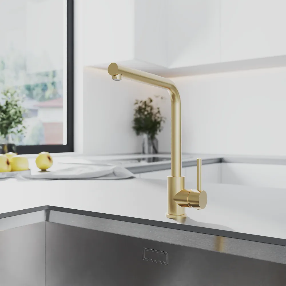 Miscelatore lavello cucina orientabile in acciaio inox oro spazzolato | Zenzero Miscelatore lavello cucina orientabile in acciaio inox oro spazzolato | Zenzero