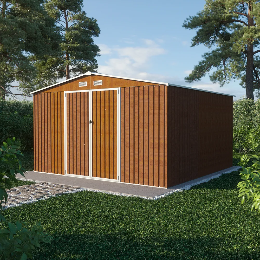 Casetta da giardino in acciaio zincato effetto legno 3,62x3,62xh2,17m - 180kg - 13,1 metri quadri