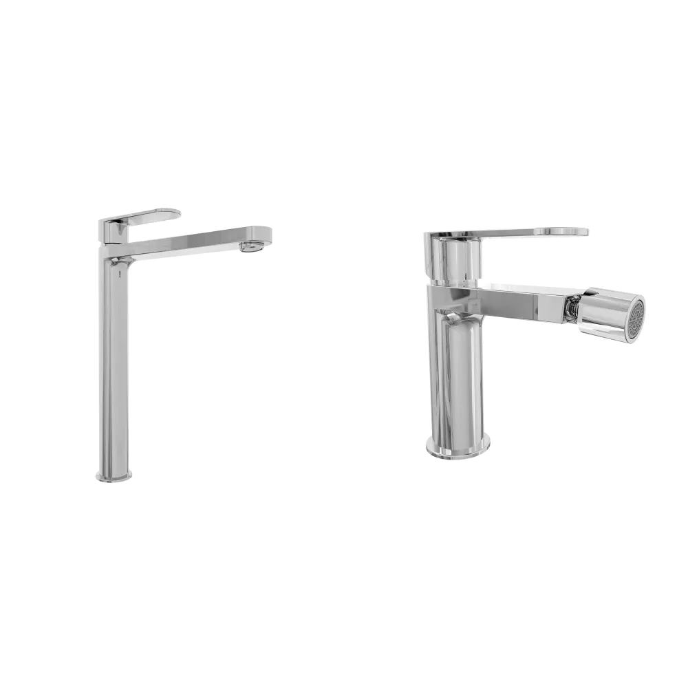 Coppia miscelatori lavabo alto e bidet cromato senza scarico | Margot