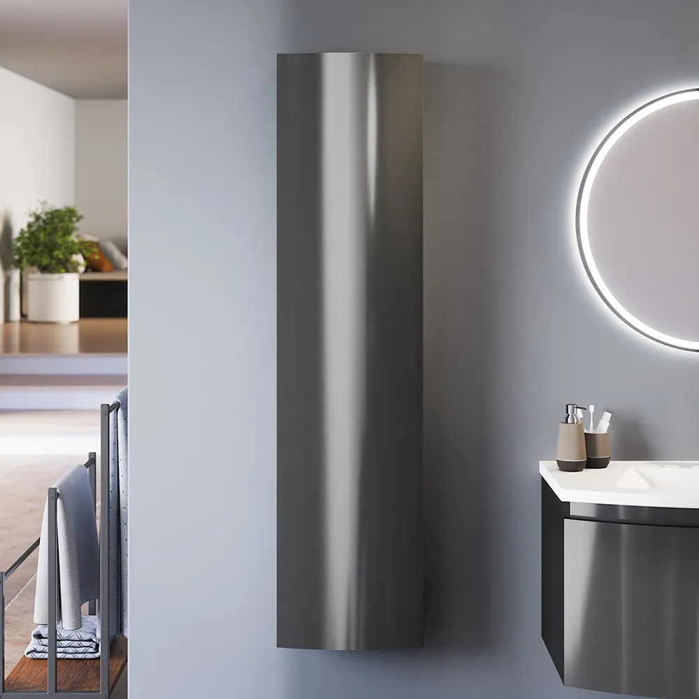Colonna sospesa 136 cm grigio lucido con un'anta, frontale curvo | Lula Colonna sospesa 136 cm grigio lucido con un'anta, frontale curvo | Lula