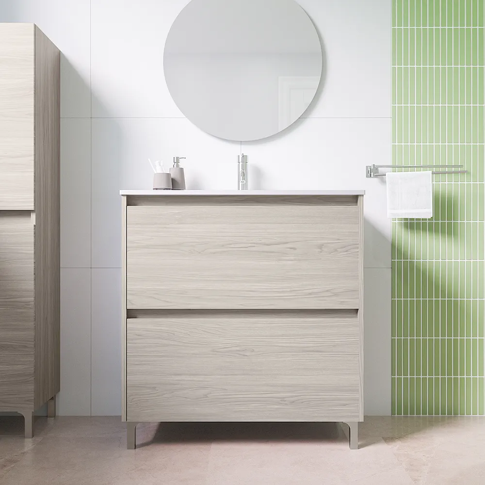 Mobile a terra 60 cm rovere grigio legno con due cassetti e lavabo | Sila Mobile a terra 60 cm rovere grigio legno con due cassetti e lavabo | Sila