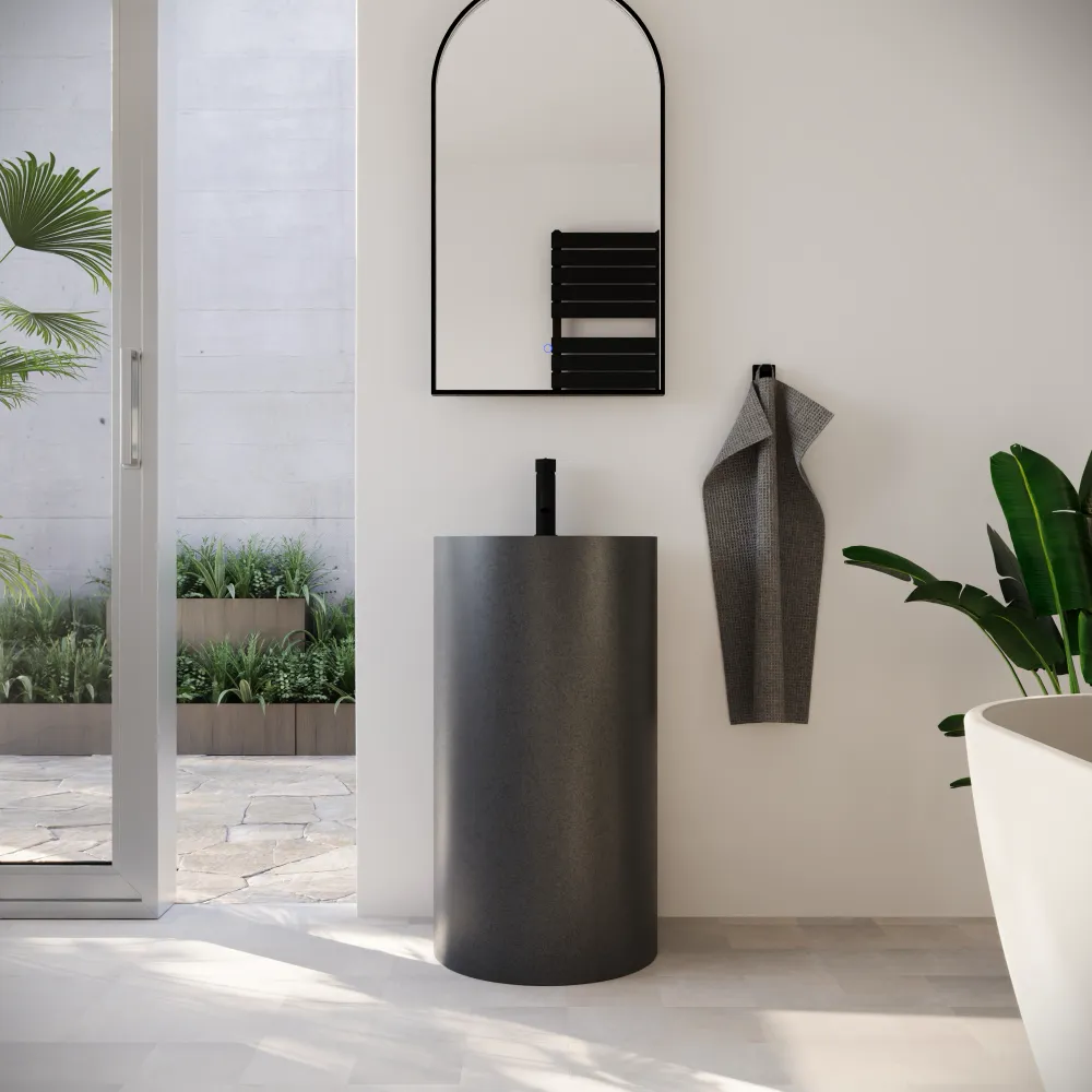 Lavabo freestanding tondo 45x83 cm in micrcocemento nero | Coral
