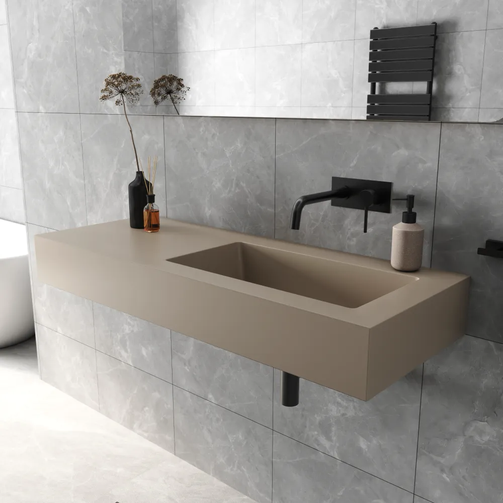 Lavabo sospeso in marmoresina 120cm vasca a destra beige opaco | Koro