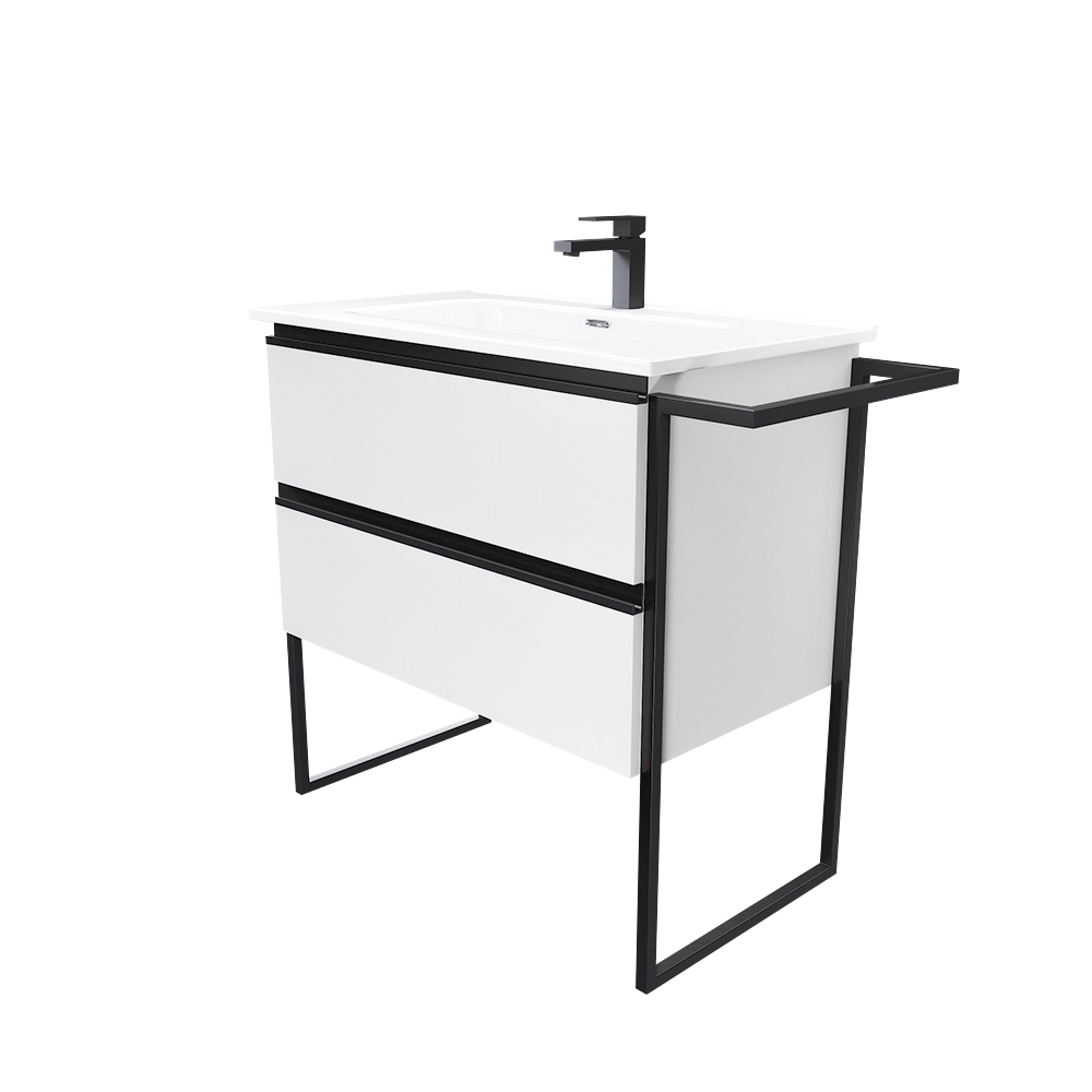 Mobile bagno a terra 100cm bianco lucido con lavabo in ceramica | Sapo Mobile bagno a terra 100cm bianco lucido con lavabo in ceramica | Sapo