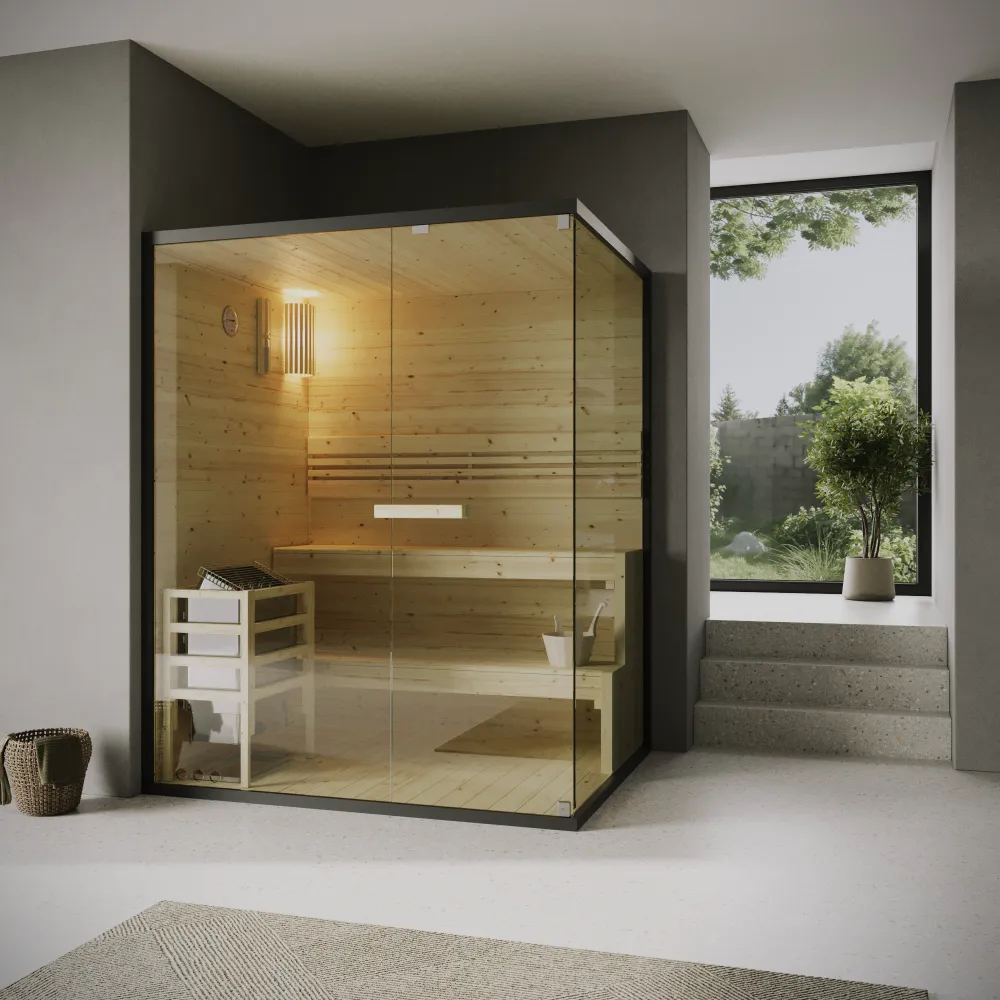 Sauna finlandese da interno 2 persone 120x120cm h190 in legno di abete | Kivi Sauna finlandese da interno 2 persone 120x120cm h190 in legno di abete | Kivi