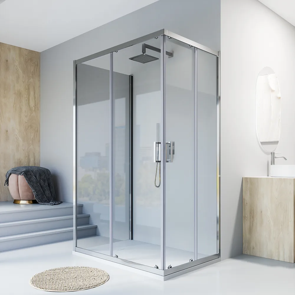 Box doccia cromato 3 lati 70x90x70cm con doppio scorrevole e vetro 6mm trasparente h185cm | Tonga Box doccia cromato 3 lati 70x90x70cm con doppio scorrevole e vetro 6mm trasparente h185cm | Tonga