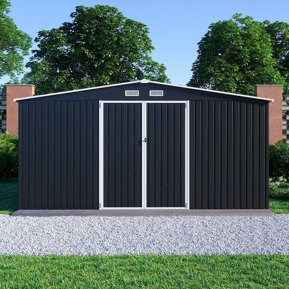 Casetta da giardino in acciaio zincato nero 4,26x3,65xh2,17m - 181kg- 15,54 metri quadri