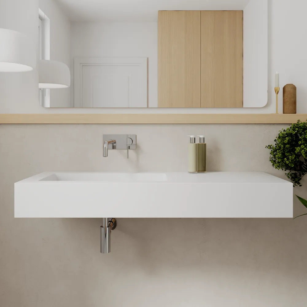 Lavabo sospeso in marmoresina 120cm vasca a sinistra bianco opaco | Koro Lavabo sospeso in marmoresina 120cm vasca a sinistra bianco opaco | Koro