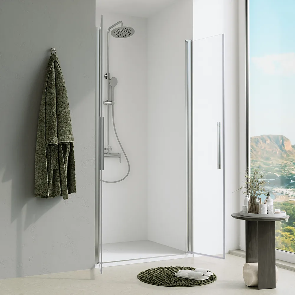 Porta doccia 90cm apertura saloon con profili cromati e vetro da 6mm trasparente h195 | Elba Porta doccia 90cm apertura saloon con profili cromati e vetro da 6mm trasparente h195 | Elba