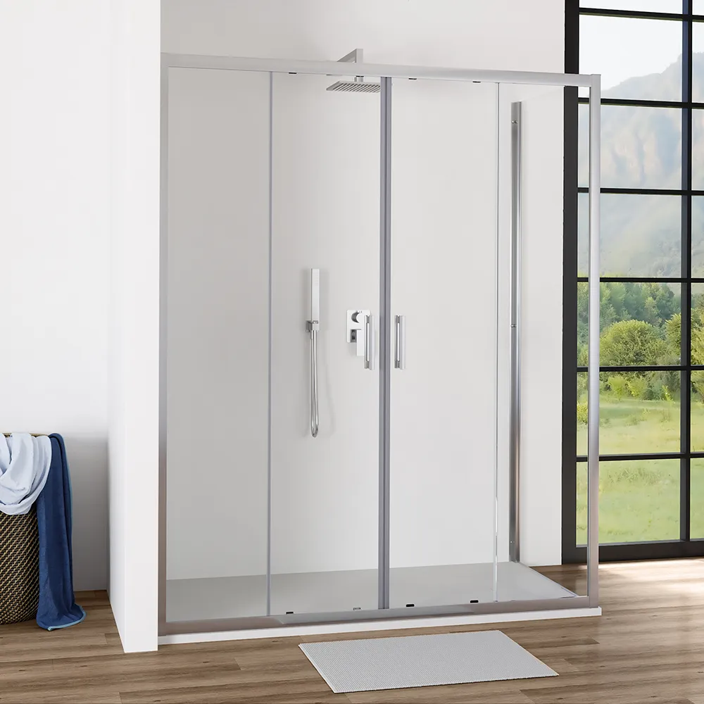 Box doccia angolare 80x140 cm profili cromati vetro 6mm trasparente apertura 2 ante scorrevoli | Favignana Box doccia angolare 80x140 cm profili cromati vetro 6mm trasparente apertura 2 ante scorrevoli | Favignana