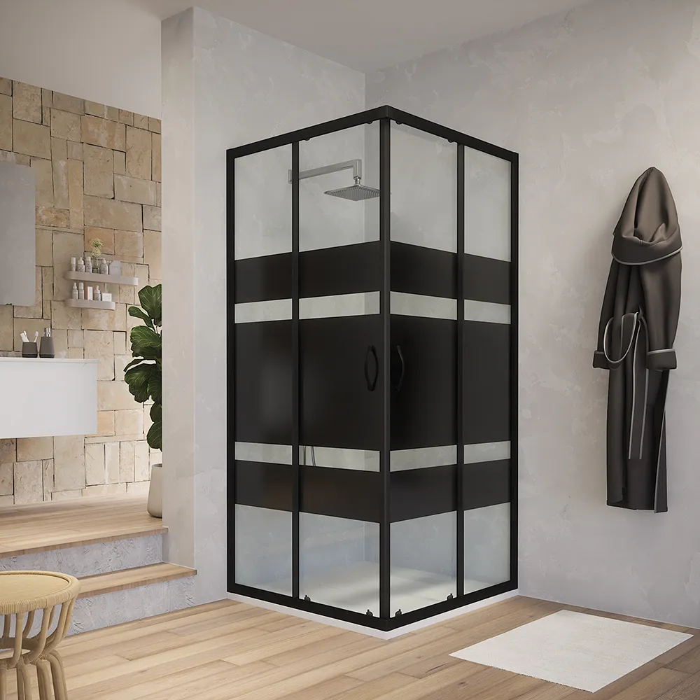 Box doccia angolare 70x70 cm serigrafato 4 mm profili neri | Willis Box doccia angolare 70x70 cm serigrafato 4 mm profili neri | Willis
