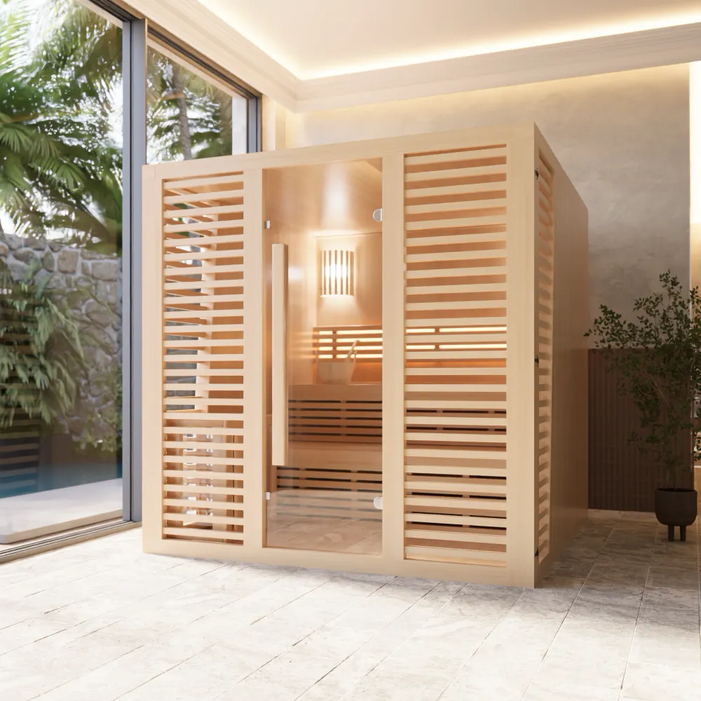 Sauna finlandese da interno 200x200cm h190cm in legno hemlock | Abisko