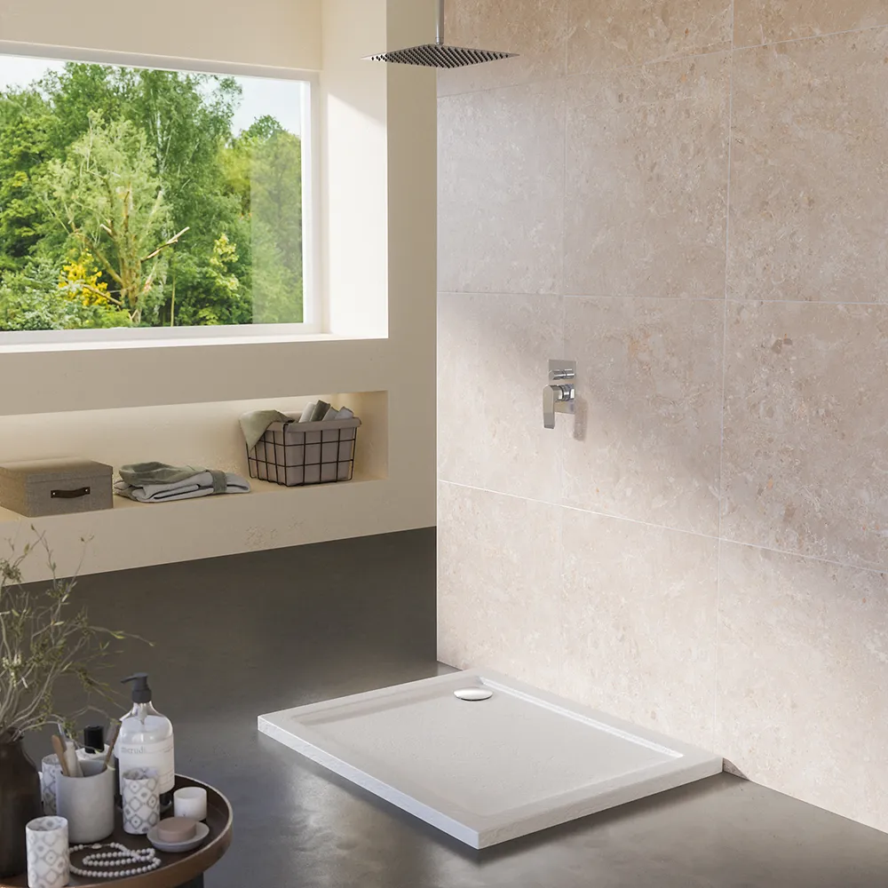 Piatto doccia 80x100 effetto pietra bianco in acrilico altezza slim | Petra Piatto doccia 80x100 effetto pietra bianco in acrilico altezza slim | Petra