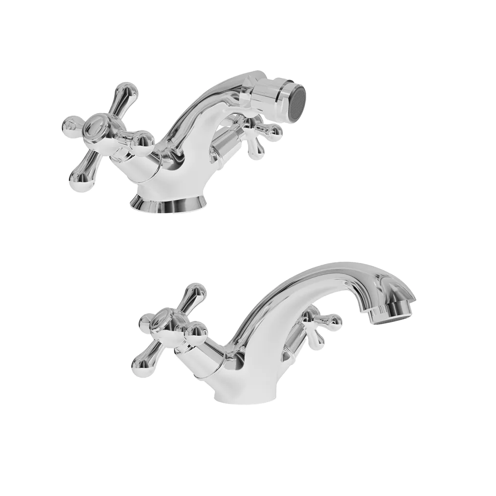 Coppia miscelatori lavabo bidet con scarico a saltarello e piletta in acciaio inclusa | Julia Coppia miscelatori lavabo bidet con scarico a saltarello e piletta in acciaio inclusa | Julia