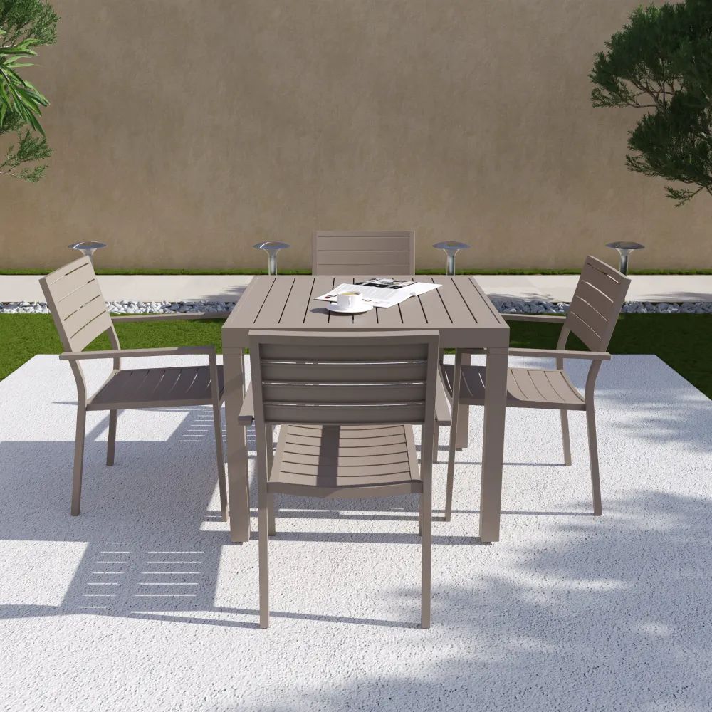 Set da esterno tortora con tavolo allungabile 90/180x74cm e 4 sedie in alluminio | Zenor