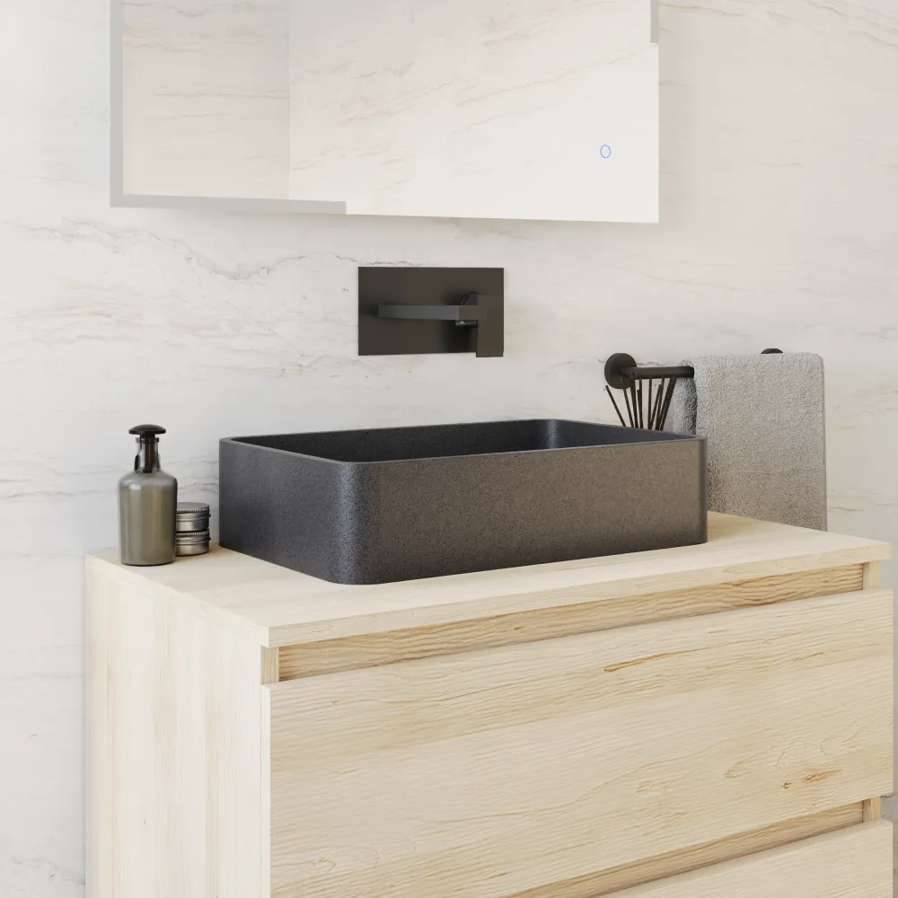 Lavabo da appoggio rettangolare in microcemento 50x32,5x12 cm nero | Lesina Lavabo da appoggio rettangolare in microcemento 50x32,5x12 cm nero | Lesina