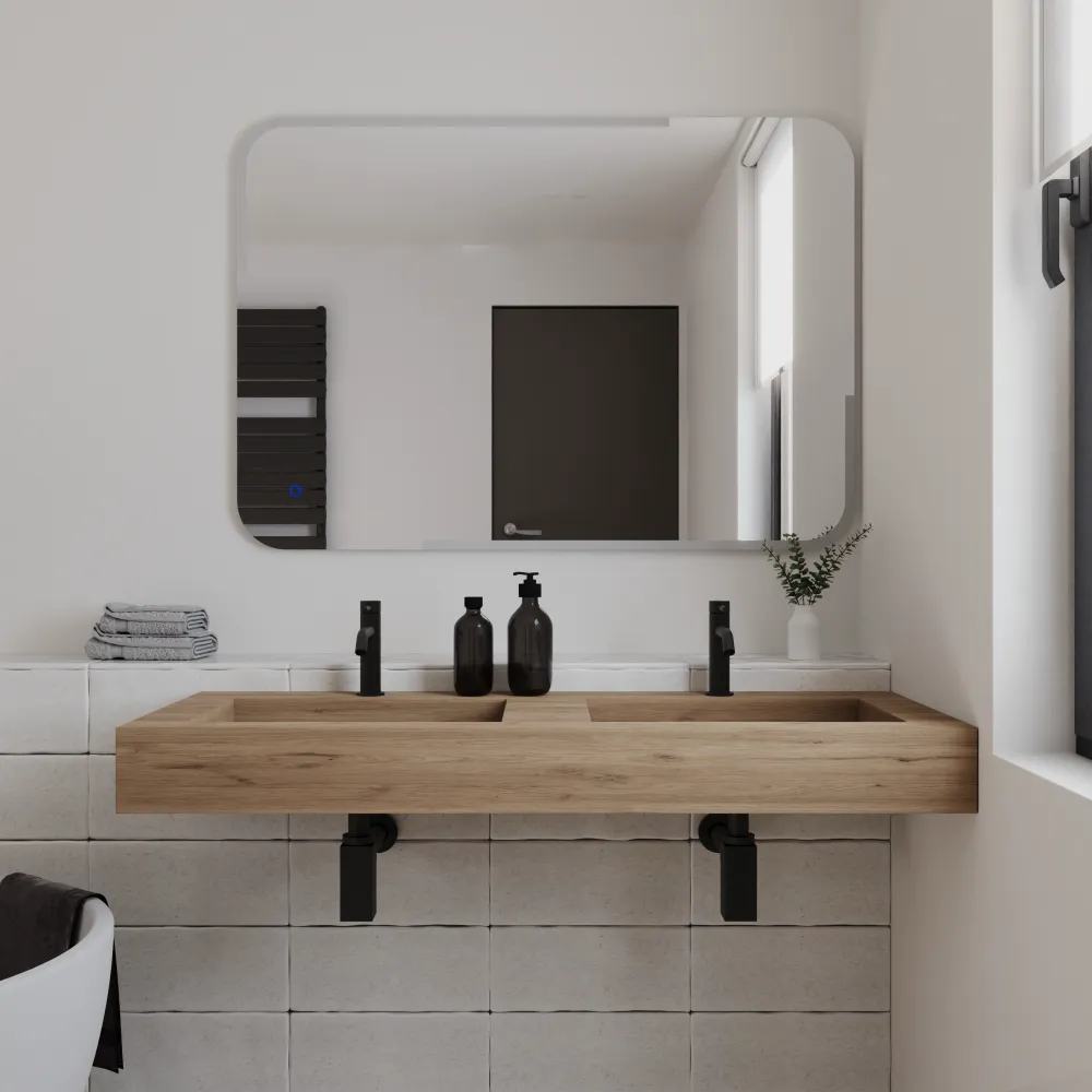 Lavabo sospeso doppia vasca in hpl 120cm rovere miele | Ledro Lavabo sospeso doppia vasca in hpl 120cm rovere miele | Ledro