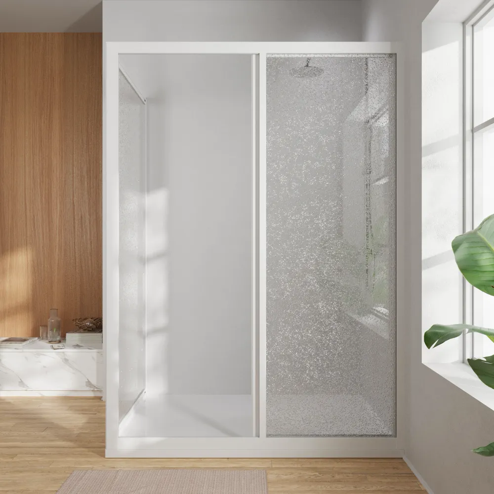 Box doccia angolare 70x150cm scorrevole profili pvc e pannello acrilico stampato 1,8mm h190