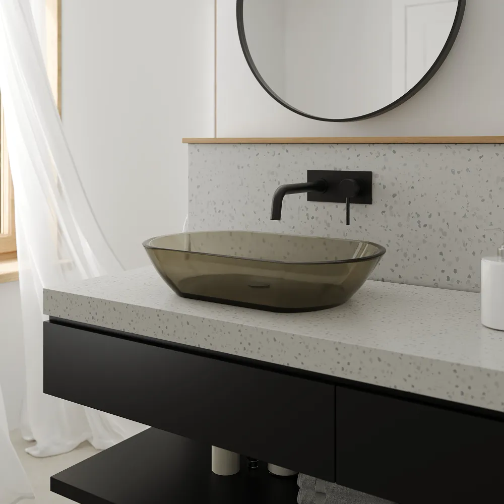 Lavabo da appoggio in vetro trasparente 56x36x11 cm colore marrone | Aurea