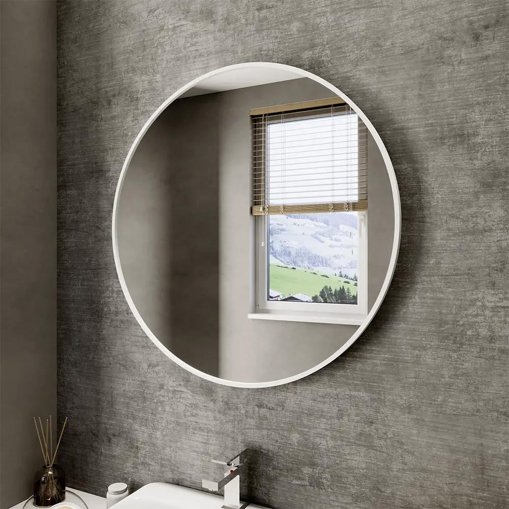 Specchio tondo Ø 60 cm con cornice bianco opaco Specchio tondo Ø 60 cm con cornice bianco opaco