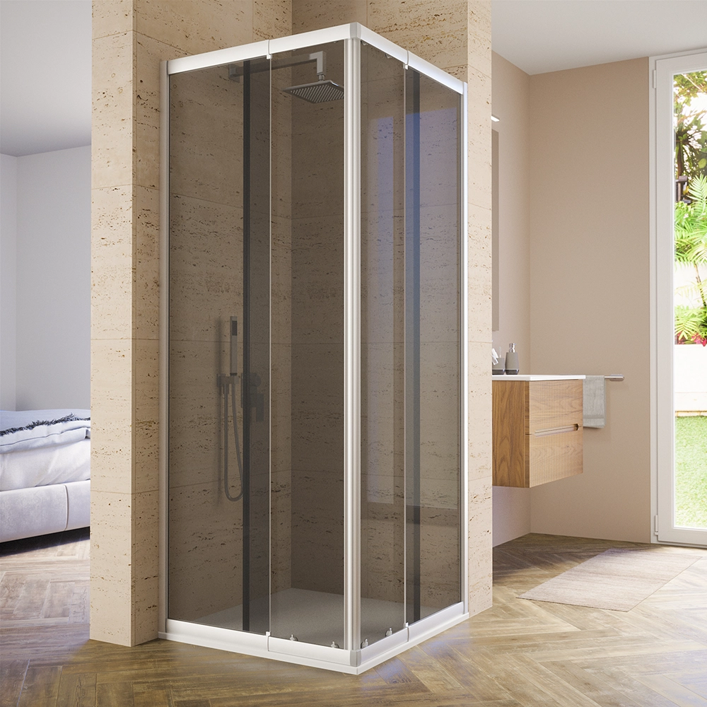Box doccia estensibile 70-90x70-90 cm vetro 6mm fumè con profili in alluminio anodizzato | Nuuk Box doccia estensibile 70-90x70-90 cm vetro 6mm fumè con profili in alluminio anodizzato | Nuuk