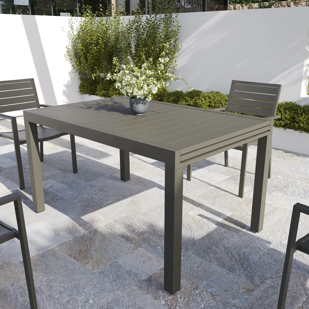 Tavolo da esterno rettangolare in alluminio tortora allungabile 135/270x90xh74cm con top a doghe | Marel