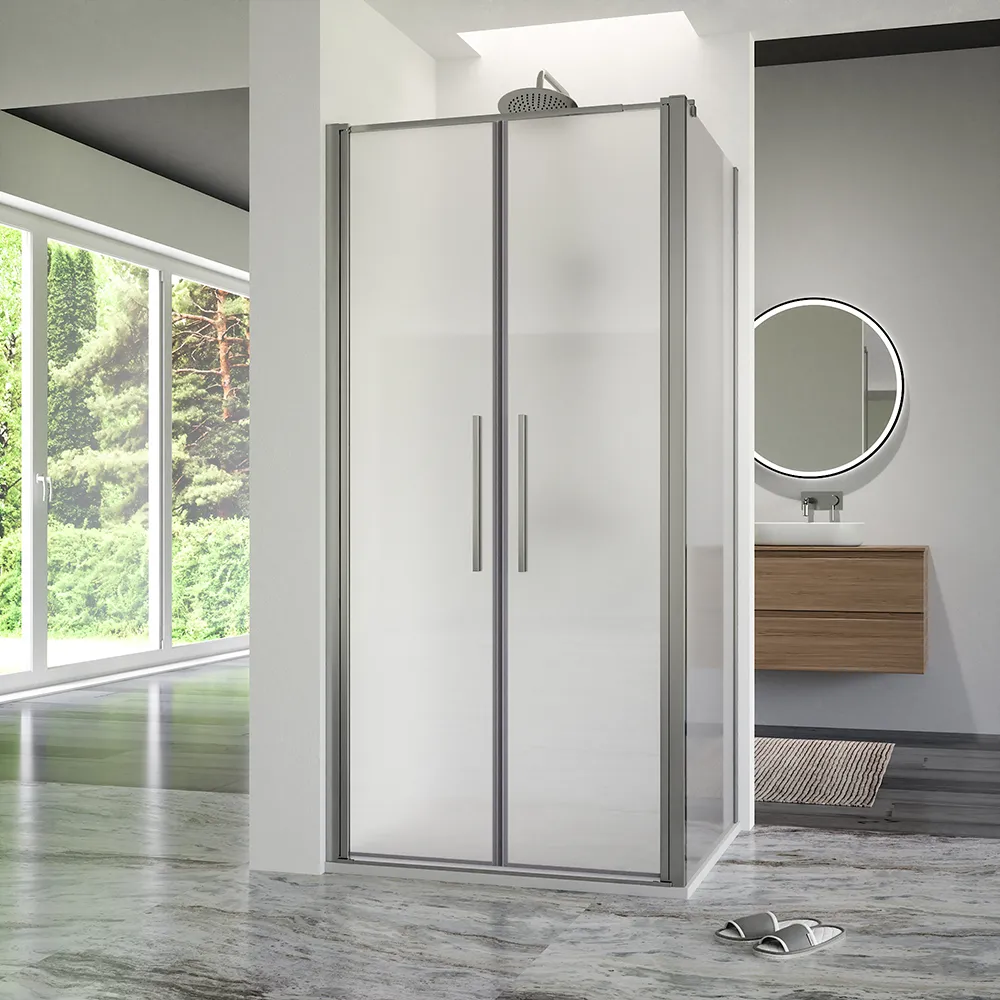 Box doccia 100x80cm con apertura saloon e parete fissa, profili cromati e vetro da 6mm opaco h195 | Elba Box doccia 100x80cm con apertura saloon e parete fissa, profili cromati e vetro da 6mm opaco h195 | Elba