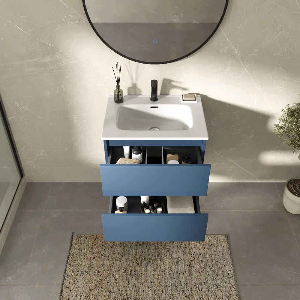 Mobile bagno sospeso 70cm due cassetti alby blue con lavabo | Hexa
