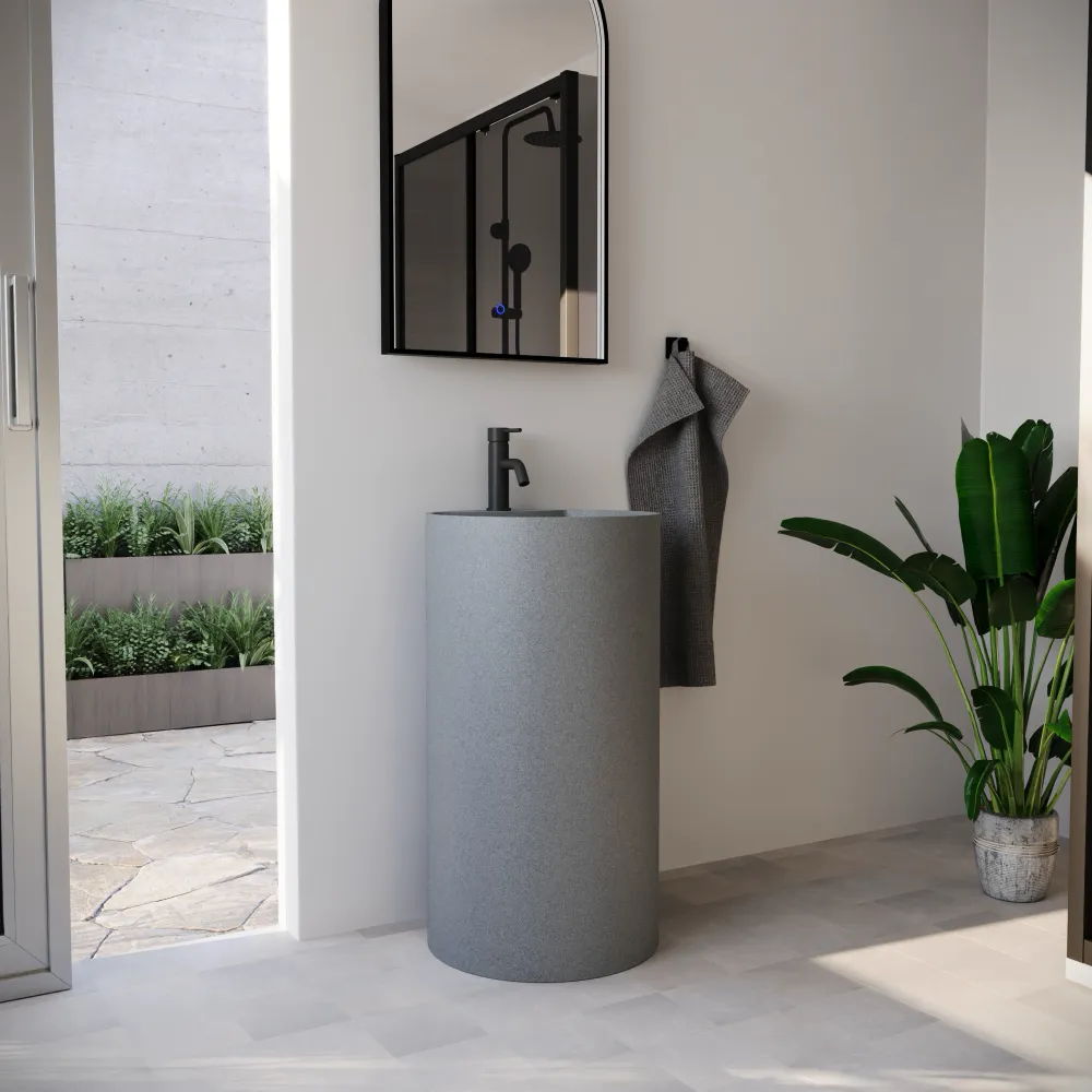 Lavabo freestanding tondo 45x83 cm in micrcocemento grigio | Coral