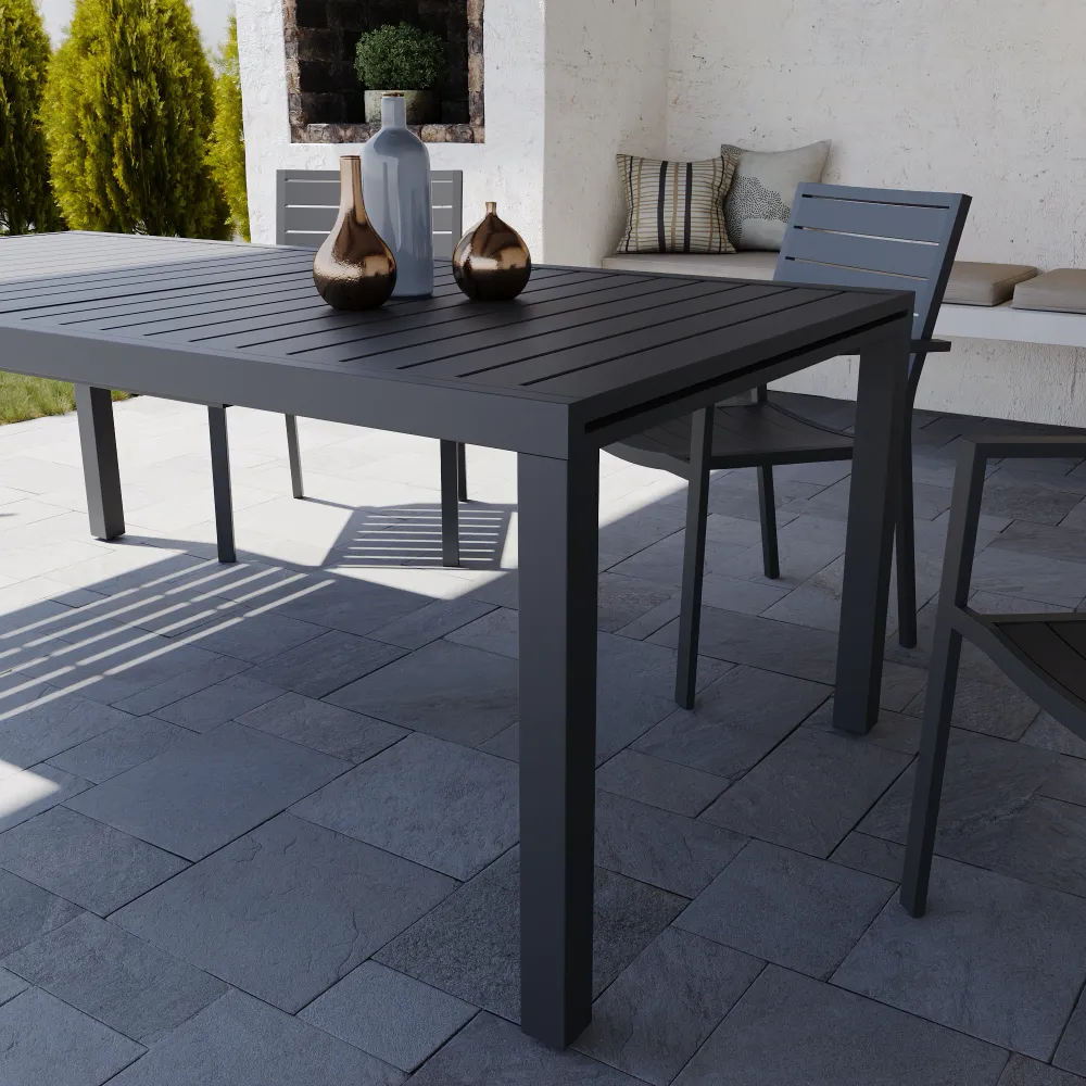 Tavolo da esterno rettangolare in alluminio grigio scuro allungabile 200/300x100x75cm con top a doghe | Marel Tavolo da esterno rettangolare in alluminio grigio scuro allungabile 200/300x100x75cm con top a doghe | Marel