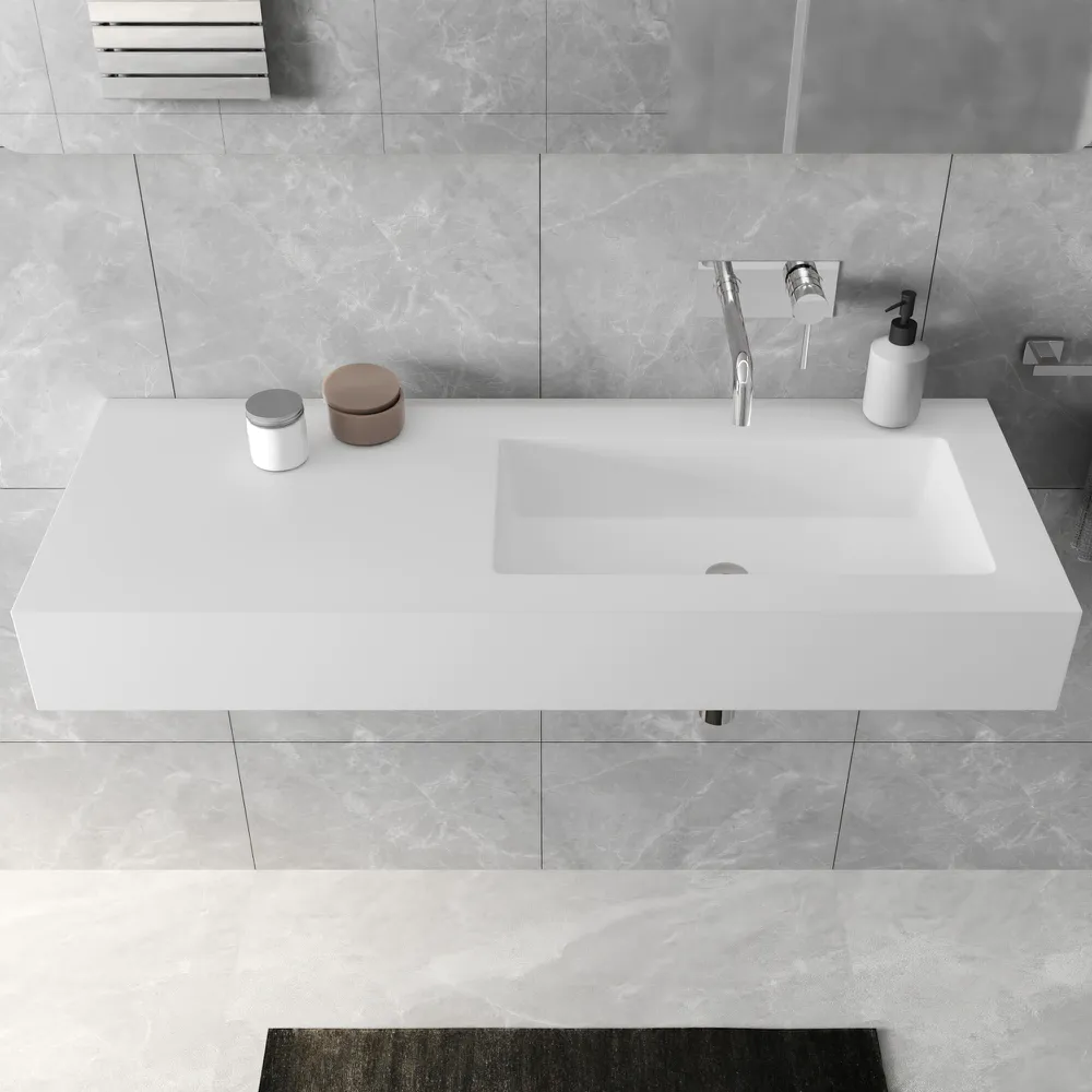 Lavabo sospeso in marmoresina 120cm vasca a destra bianco opaco | Koro