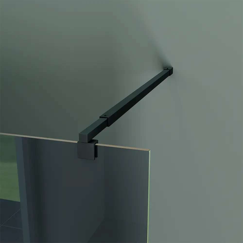 Barra stabilizzatrice della doccia walk-in Keros con profili neri e vetro 8mm temperato fumé Barra stabilizzatrice della doccia walk-in Keros con profili neri e vetro 8mm temperato fumé