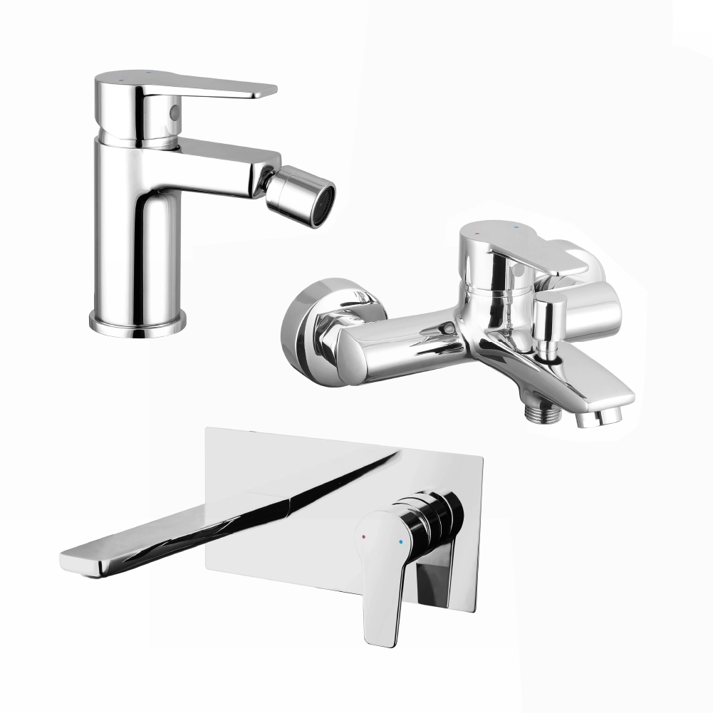 Set miscelatori: lavabo ad incasso bidet senza scarico ed esterno vasca c/rubinetto cromato | Jane Set miscelatori: lavabo ad incasso bidet senza scarico ed esterno vasca c/rubinetto cromato | Jane