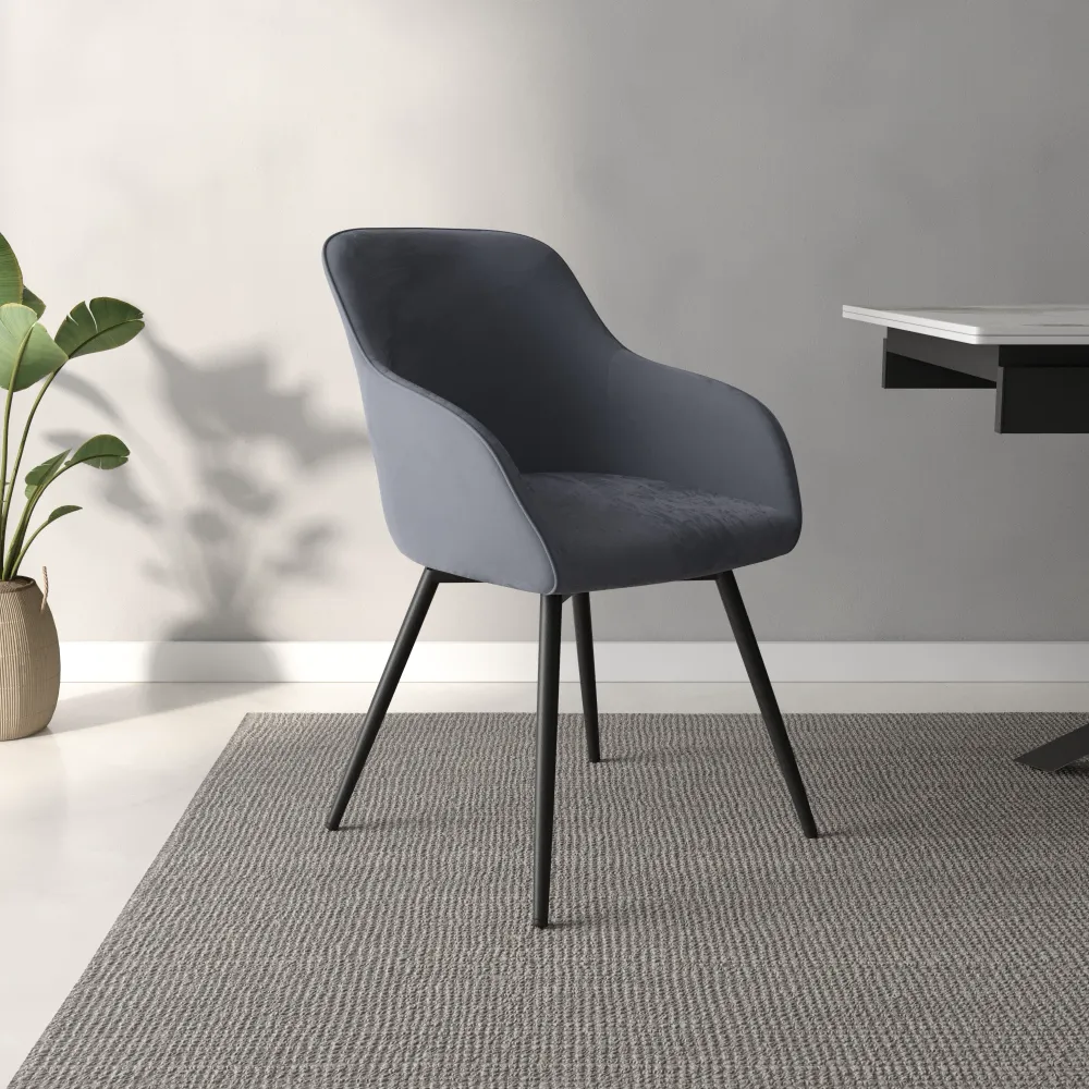 Set 2 sedie in velluto grigio schienale e braccioli avvolgenti con gambe in acciaio nero | Diana Set 2 sedie in velluto grigio schienale e braccioli avvolgenti con gambe in acciaio nero | Diana