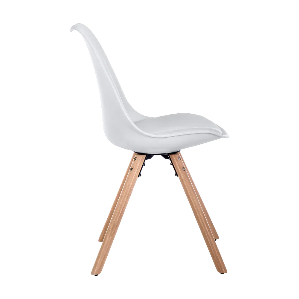 Set 4 sedie in polipropilene bianco con cuscino in similpelle e gambe in legno di faggio | New Trend
