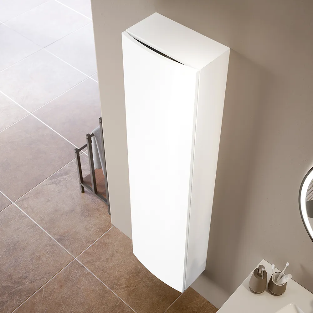 Colonna sospesa 136 cm bianco lucido con un'anta, frontale curvo | Lula Colonna sospesa 136 cm bianco lucido con un'anta, frontale curvo | Lula