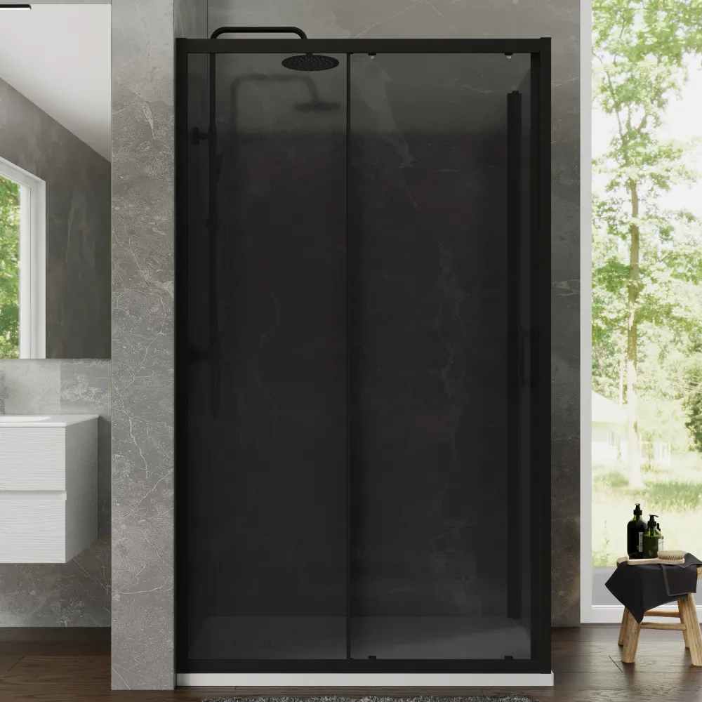 Box doccia 70x120 cm scorrevole profili nero opaco vetro temperato 6mm fumè anticalcare h198 | Tahiti Box doccia 70x120 cm scorrevole profili nero opaco vetro temperato 6mm fumè anticalcare h198 | Tahiti