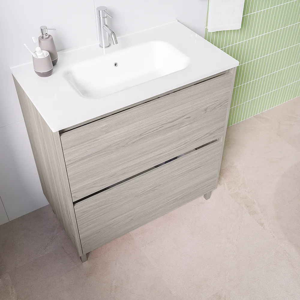 Mobile a terra 60 cm rovere grigio legno con due cassetti e lavabo | Sila Mobile a terra 60 cm rovere grigio legno con due cassetti e lavabo | Sila