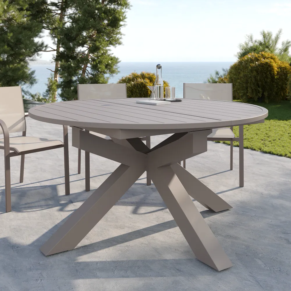 Tavolo da esterno ovale in alluminio tortora allungabile 145/199x75cm | Juma