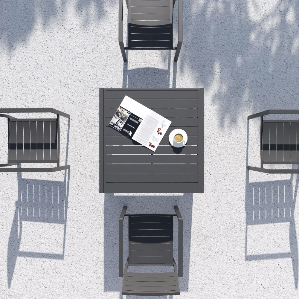 Tavolo da esterno rettangolare in alluminio grigio scuro allungabile 90/180x90x74cm con top a doghe | Marel Tavolo da esterno rettangolare in alluminio grigio scuro allungabile 90/180x90x74cm con top a doghe | Marel