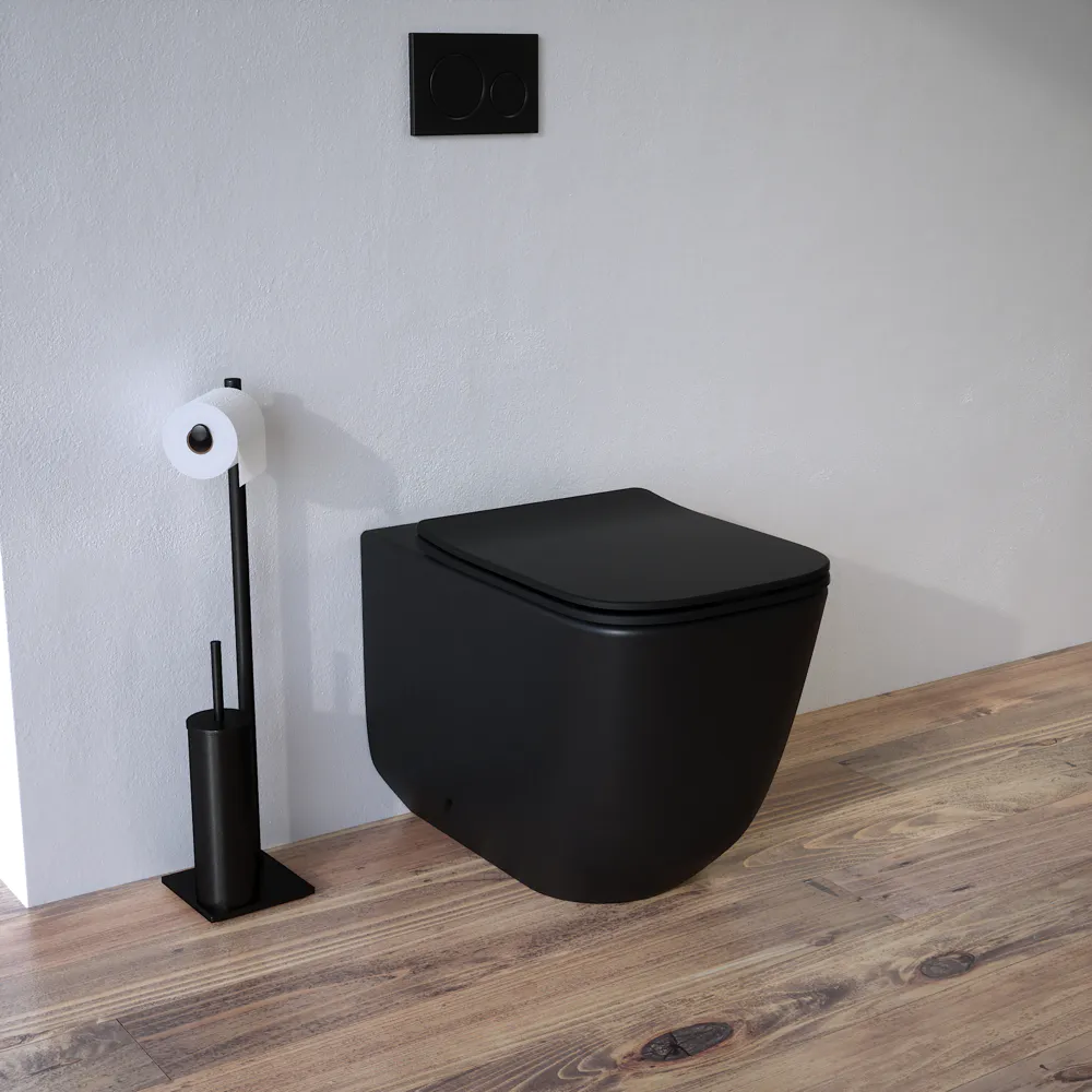 Vaso filomuro tornado silent flush in ceramica nero opaco con copri-wc soft-close | Riga Vaso filomuro tornado silent flush in ceramica nero opaco con copri-wc soft-close | Riga